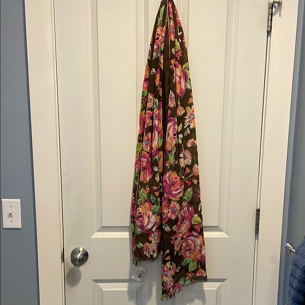 Floral Scarf with Pink and Green Accents